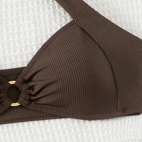 Coffee Brown Sexy Women's Beach Halter Neck Bra & Swim Bottom Bikini Set - Picture 6 of 8